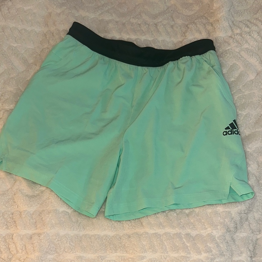 Adidas Green and Black Athletic Shorts Lightweight Exercise Wear